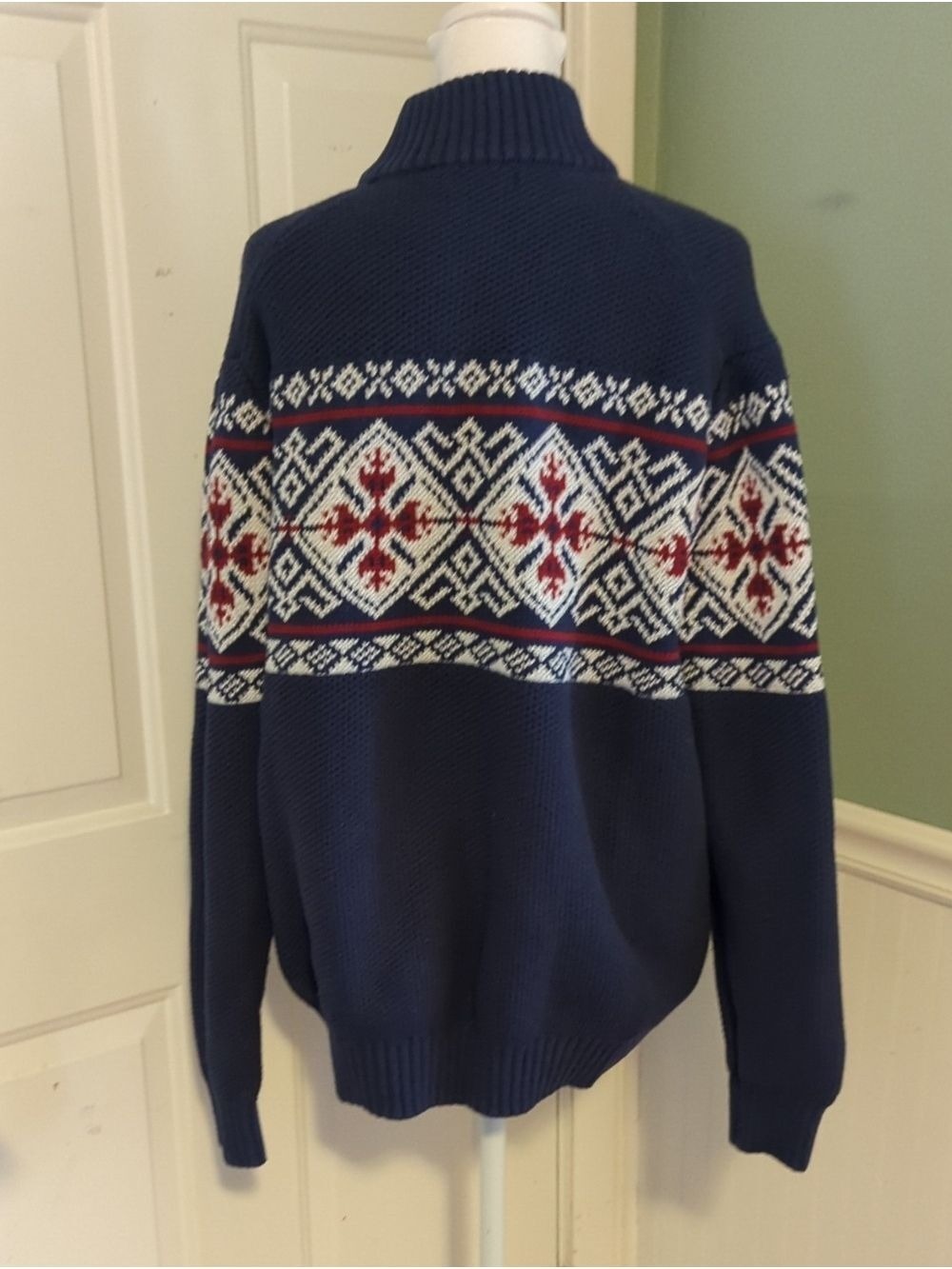 Izod Navy Fair Isle Quarter-Zip Sweater Red White XL Women's Ski Snow Holiday - Picture 7 of 11